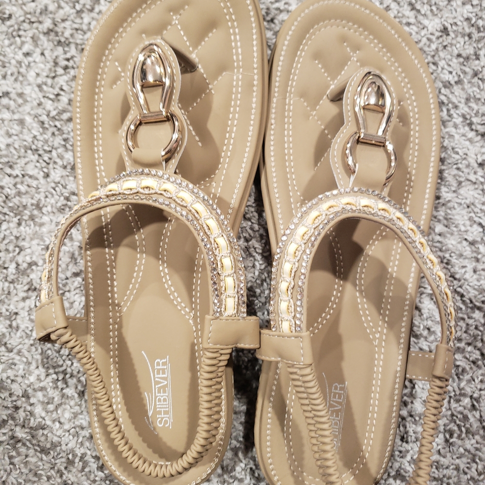 SHEIN Tan Sandals with Woven Straps and Metal Accents